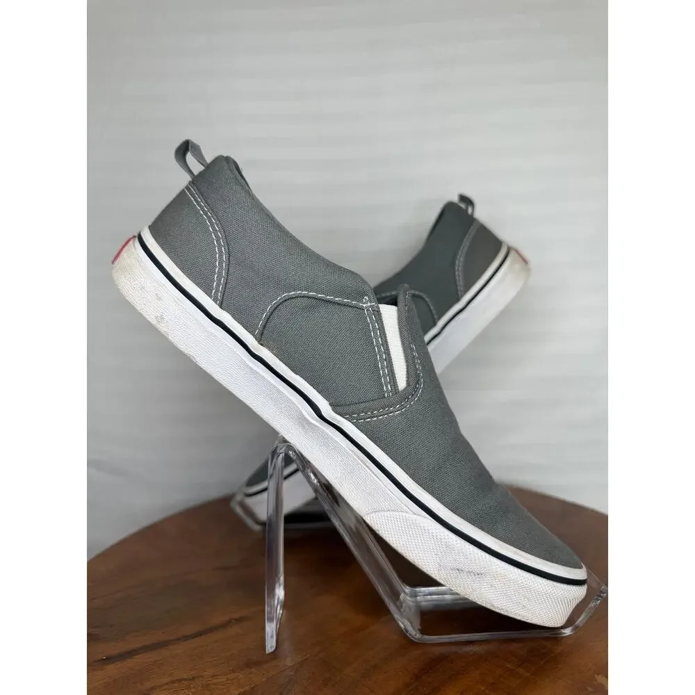 Vans Asher Slip-On Gray Canvas Sneakers Youth 7 Women’s 8.5 Casual Shoes
